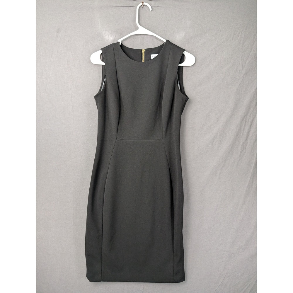 Calvin Klein Black Sleeveless Sheath Dress Gold Back Zip Size 4
